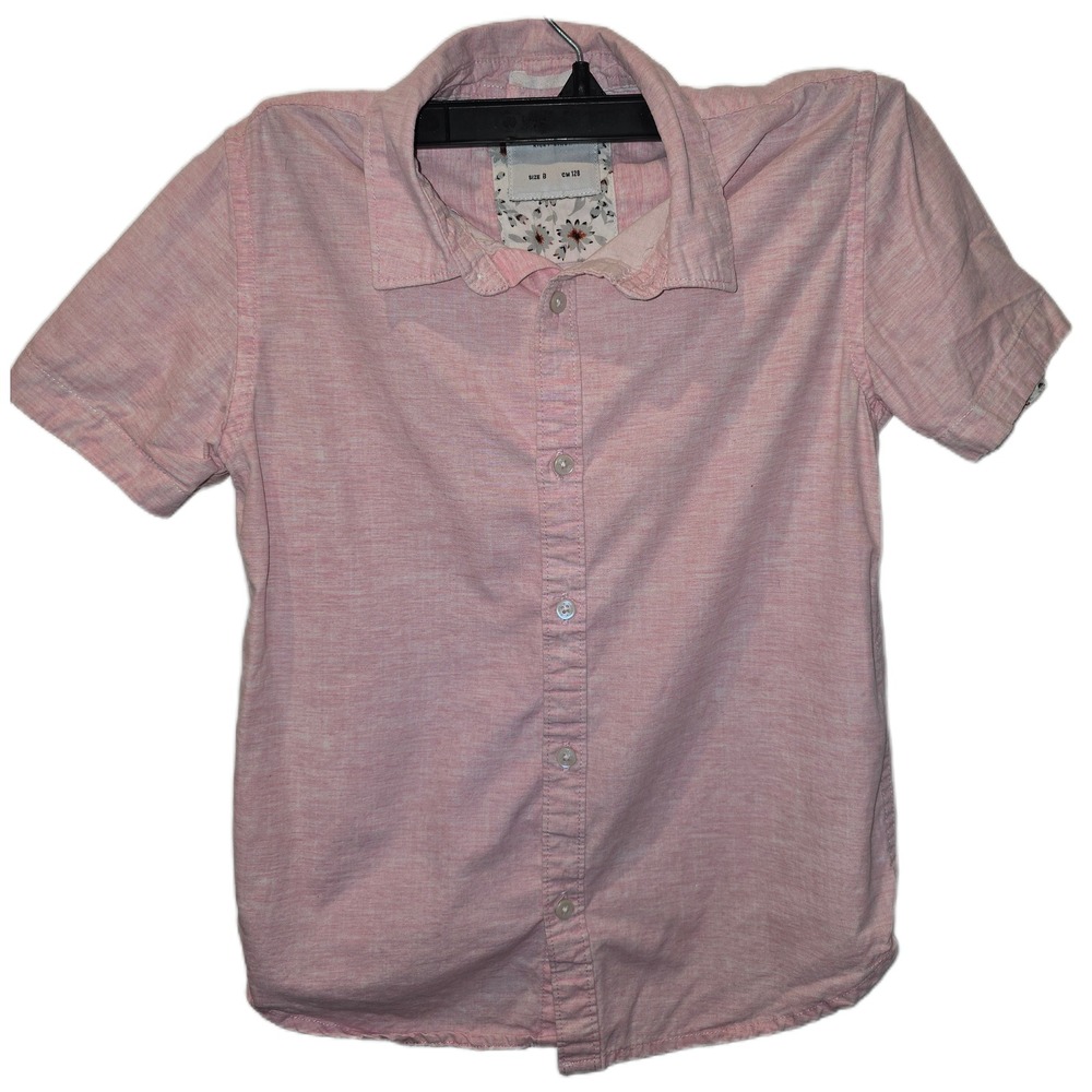 Denim & Flower Ricky Singh Boys Pink Short Sleeve Button Down Shirt Sz 8 CM 128